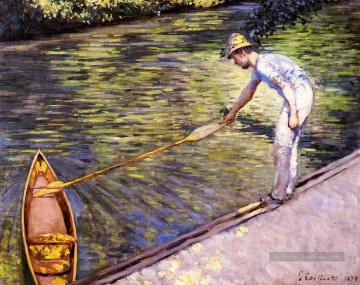 Paysage du quai œuvres - Boater tirant sur ses impressionnistes de Perissoire Gustave Caillebotte